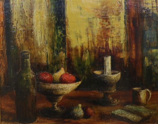 R J Bizet Still life 14.5 x 17.5in.
